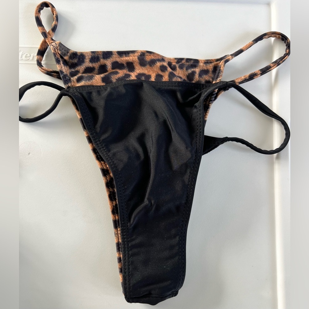 Chic Leopard Print Black Triangle Thong Bikini Set - Picture 6 of 11